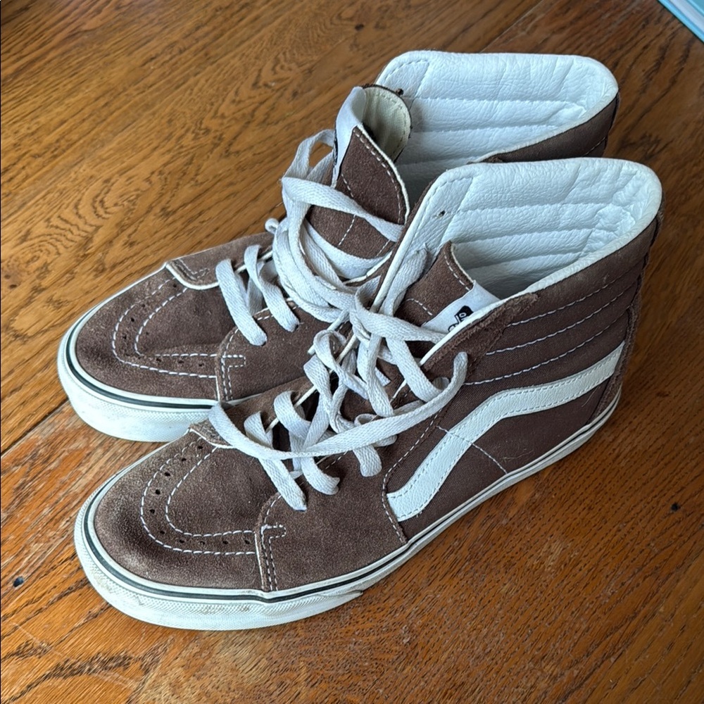 Brown and White High-Top Van Sneakers